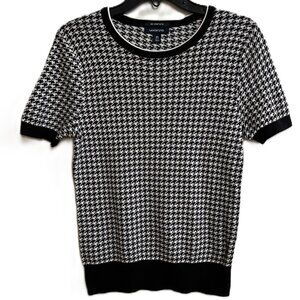 Land's End Houndstooth short sleeved sweater women's size XS 2 - 4 Black / White